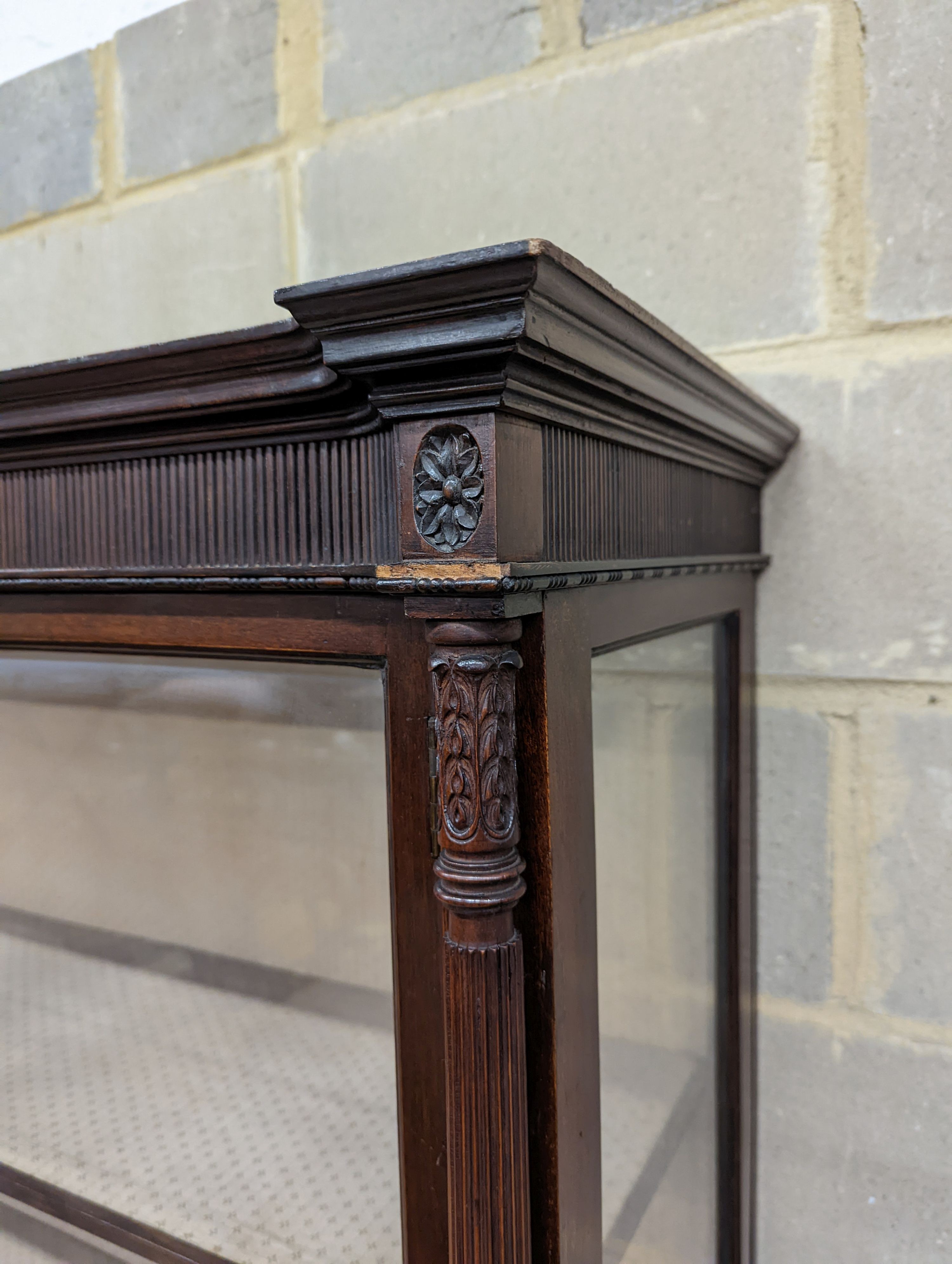 An Edwardian mahogany display cabinet, length 112cm, depth 44cm, height 177cm